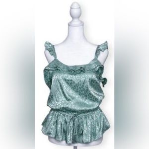 Bloomfield/Topshop Green Satin Ruffle Tank Top Size Small (4-6)  NWT